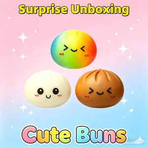 Smiling Face Emoji Big Dumpling Squishy - Mystery Bun Fidget Toy, Easter Gift, Soft TPR Material, Stress Relief Toy, Unboxing Surprise Random Style, Equipped with Beautiful Greeting Cards, Perfect Easter Basket Stuffer & Easter Party Favor