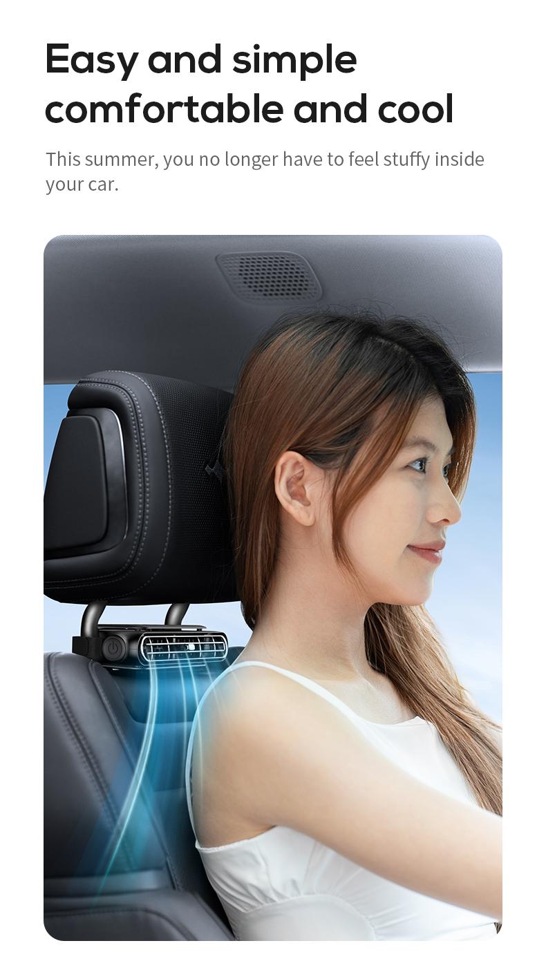 Velcro Strap Portable Seat Fan for Cars - 3 Adjustable Speeds, Built-In 3000mAh Battery, USB Charging, Suitable for Golf Carts, Travel RVs, Portable Fan