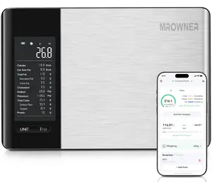 MrOwner Smart Food Kitchen Nutrition Scale with Nutritional Calculator, Free App with 19 Nutrients Tracking, Calorie, Marco, Digital Weight Grams and Ounces, Premium Stainless Steel, 22lb