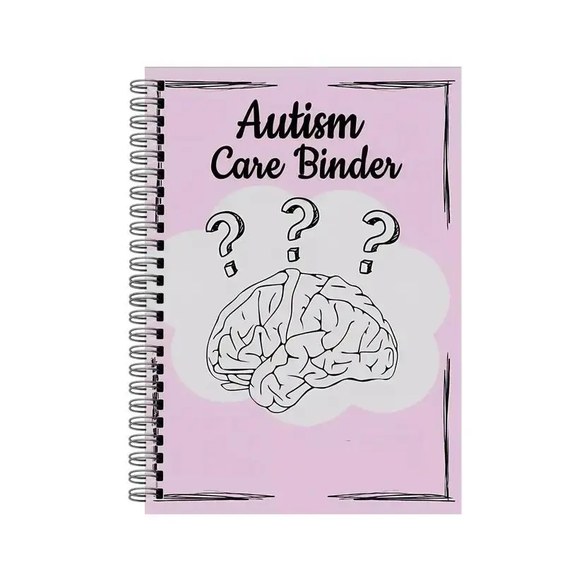 Autism Care Binder, 1 Count 90-Page Special Needs Planner for Autistic Children, Therapy Journal with Brain Illustration & Good Day Stickers, Spiral Bound Planner