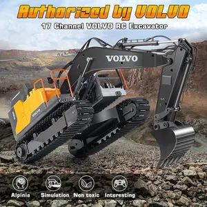 Excavator 17 Channel 3 in 1 Construction Toys, 17 Channel Remote Control Vehicles Tractor Sandbox Toys Digger with Metal Shovel Drill Grab RC Truck for Kids Adults