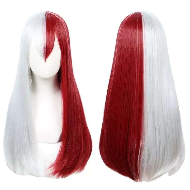 Todoroki Shouto Synthetic Cosplay Wig, My Hero Academia Long Half White Half Red Style for Role-Playing, 260 g, Synthetic Hair, Lightweight, Factory Direct Sale, Cartoon Character, Unisex, Two-Tone Split