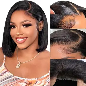 Wear and Go Glueless Bob Wig Human Hair Pre Plucked Pre Cut 4x4 Lace Closure Bob Wigs For Black Women Human Hair Glueless Straight Bob Lace Front Wigs For Beginner Short Wig Human Hair