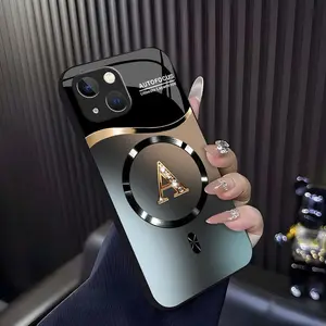 Suitable for [iPhone 15 Plus] high-end MagSafe phone case🥰, Features a magnetic attachment function Luxury Gradient Metallic Bling Rhinestone 26 Initial 952