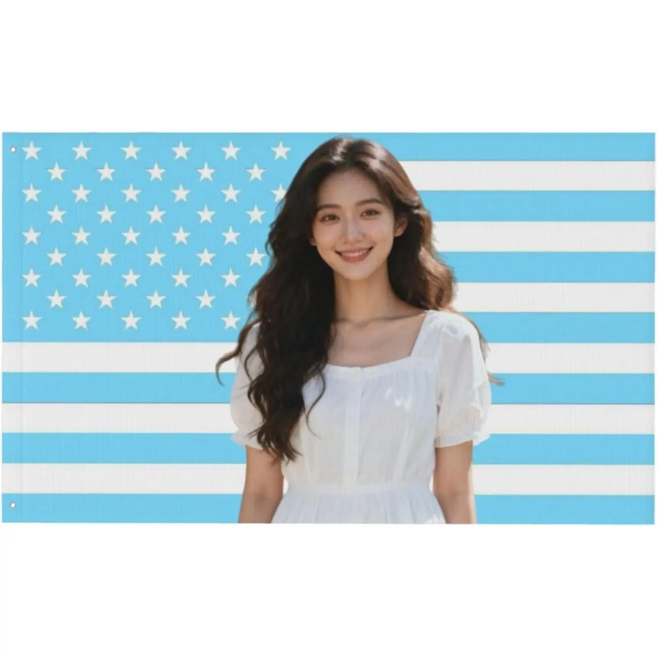 Custom Light Blue American Flag Fabric Banner - Personalized with Photo, Logo, Text - Decorative Fabric Banner Tapestries for Bedroom Wall Decor, Room Use, Living Room (Home Supplies, Home Decor), Wall Decor Bedroom