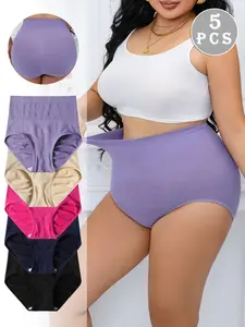 Women's Plus Size Fitted Underwear Panties, Seamless Butterfly Pattern, Comfortable Skin-Friendly Fabric, Casual Style, All Seasons Wear, High Waist Briefs