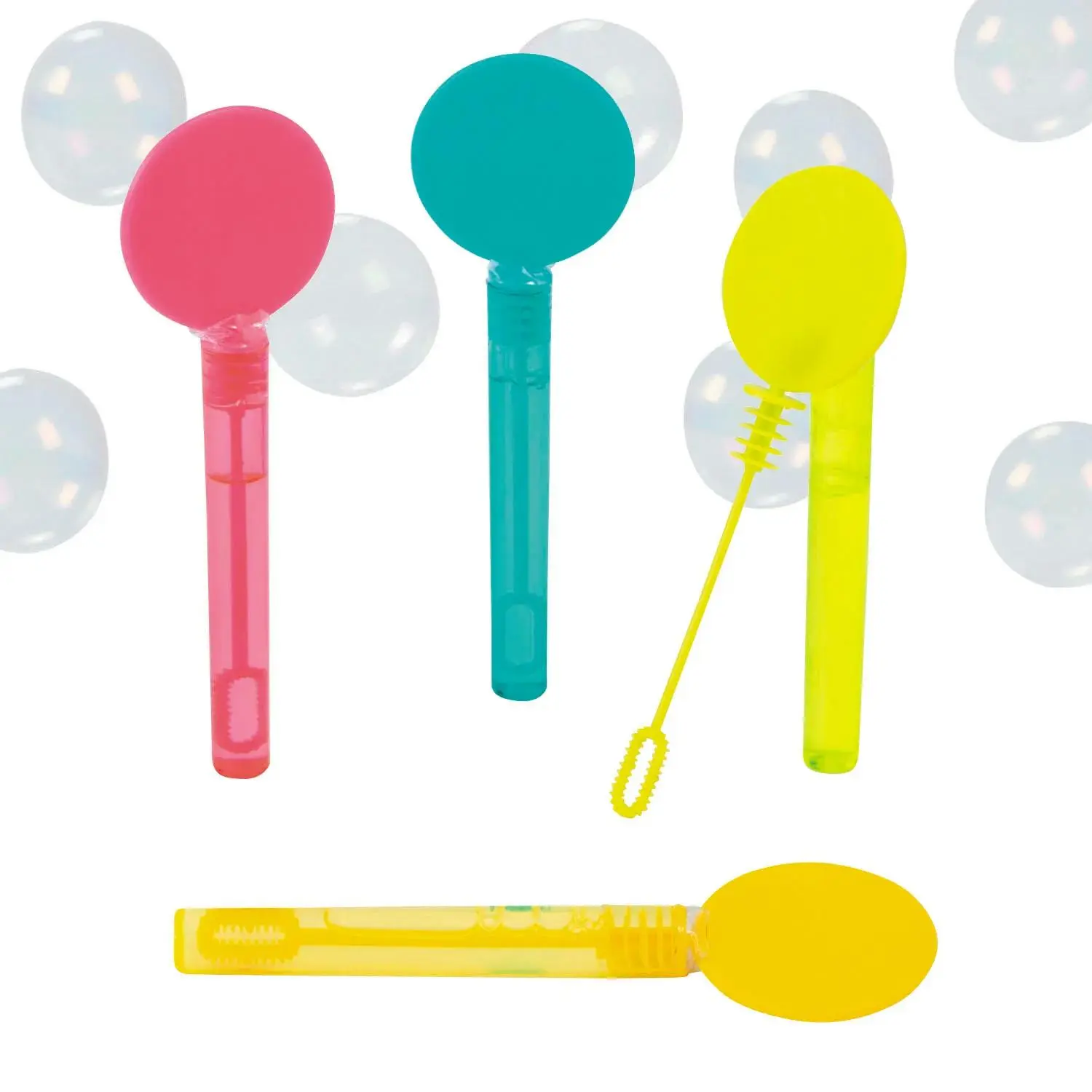 4 3/4" Mini Flat Bright Colored Bubble Tubes with Wand - 24 Pc.