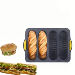 French Bread Tray, Silicone Four-Hole Bread Plate, Silicone Loaf Molds, Non-Stick French Baking Tray, Oven Safe, Easy Release, Kitchen Tool, Ideal Gift for Home Chefs