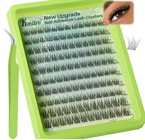 Self Adhesive Eyelashes 10-14mm Natural Self Adhesive Lash Clusters Wispy Press on Lashes No Glue Needed 120Pcs Pre Glued Lashes Clusters Reusable DIY Eyelash Extensions Kit with Tweezers