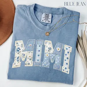 Comfort Colors Mimi Blue Toile Patchwork Floral PRINTED TShirt, Grandma T-shirt, Mother's Day Gift