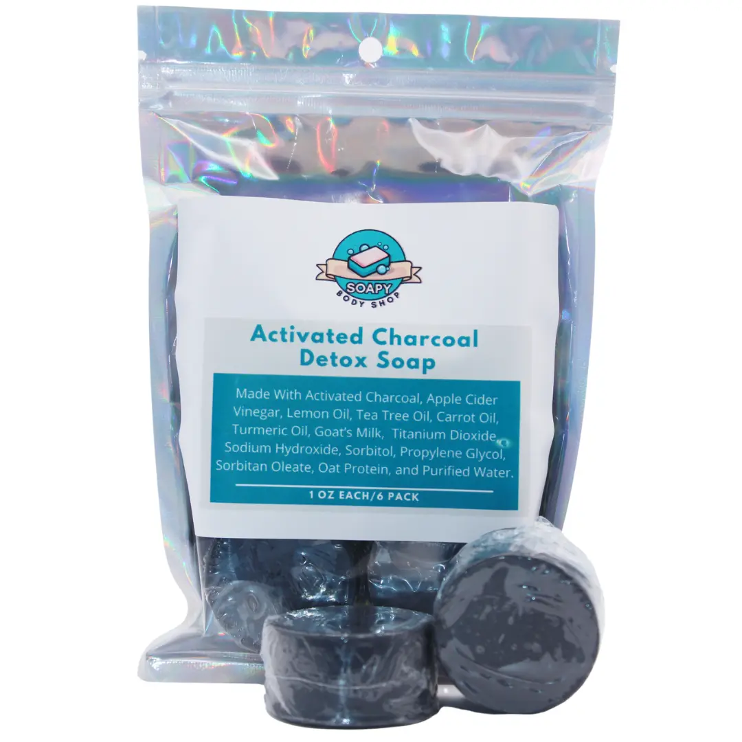 6-Pack Activated Charcoal Soap, Odor, Daily Use, Blend, Turmeric, Lemon, Tea Tree, Carrot, Coconut, Apple Cider Vinegar, Body Care, Gentle, Nourishing activate charcoal