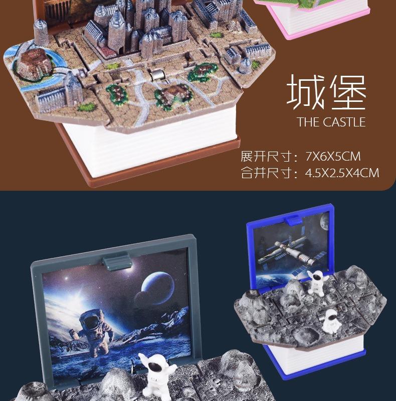 3D Foldable Pop-Up Book – Dinosaur World & Astronaut Space Theme, Mini Keychain Stress Relief Toy