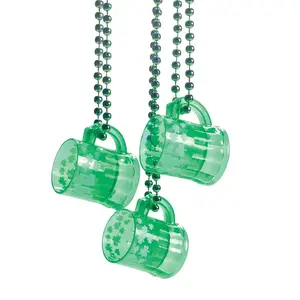 Fun & Festive St. Patrick's Day Plastic Shot Glasses with Beaded Necklaces - 12 Ct.