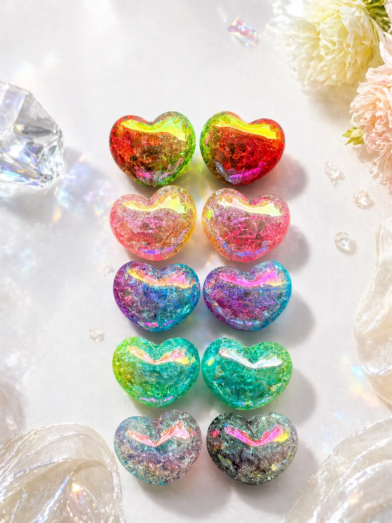 10pcs/22mm Rainbow Gradient Heart Beads, Soft Acrylic DIY Beading Craft Decorative Beads with Rainbow Coating, Heart Charm Decor, Heart Design Charm, Perfect for Making Keychains, Phone Chains, Pen Decorations, DIY Craft Embellishments