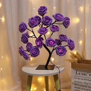 One LED rose tree light, multicolor glowing realistic rose lamp, ambient night light for living room/bedroom bedside, romantic Valentine’s Day gift, wedding party decorative light, USB powered, safe no flame ornament, Ambient Glow