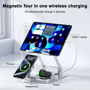 VOULAO Z3 4 in 1 Wireless Charging Station, Charger for iPhone 17/ 16/15/14/13/12/XR series, For Samsung and other Smartphone that Support Wireless Charging, Charger stand for iWatch, Apple Watch, AirPods (Non-Battery)