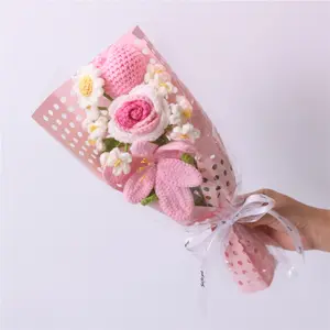 Handmade Faux Yarn Bouquet, Artificial Flowers Bouquet, Perfect for Valentine's Day, Mother's Day, Thanksgiving, Home Decor, Small Gift for Friends and Family