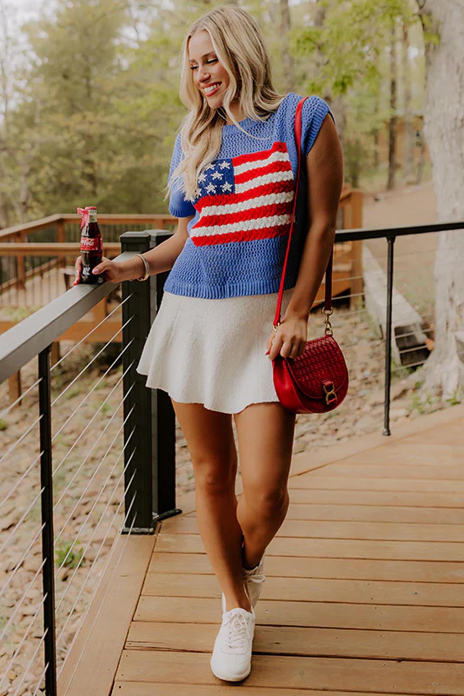 Mntaor Women's American Flag Graphic Relaxed Fit Short Sleeve Knit Sweater Top for Independence Day Festivals & Casual Streetwear Knitwear - Womenswear Mntaor Women's American Flag Graphic Relaxed Fit Short Sleeve Knit Sweater Top for Independence Day Festivals & Casual Streetwear Knitwear - Womenswear