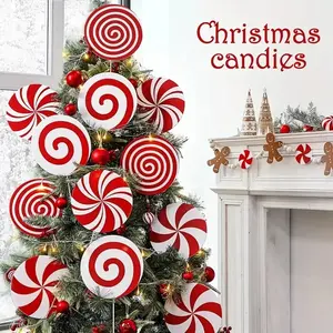 Large Candy Cane Spiral Christmas Tree Topper Set, 8 Pieces Mint Color Plastic Decorations, Holiday Decoration Accessories