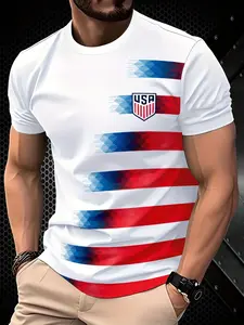 Men's American Football Jersey & National Team Round Neck Comfortable Sport Shirt, Usa Flag Print, Casual Wear, Gift Idea, Stylish Jersey