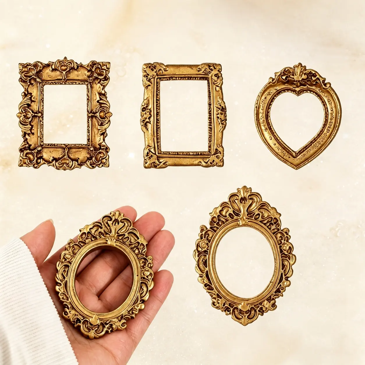 12pcs Miniature Vintage Resin Picture Frames – Small Baroque Tabletop/Desk Horizontal Display Frames for Weddings, Parties, Photos & Jewelry – Mini Vintage Baroque Resin Frames
