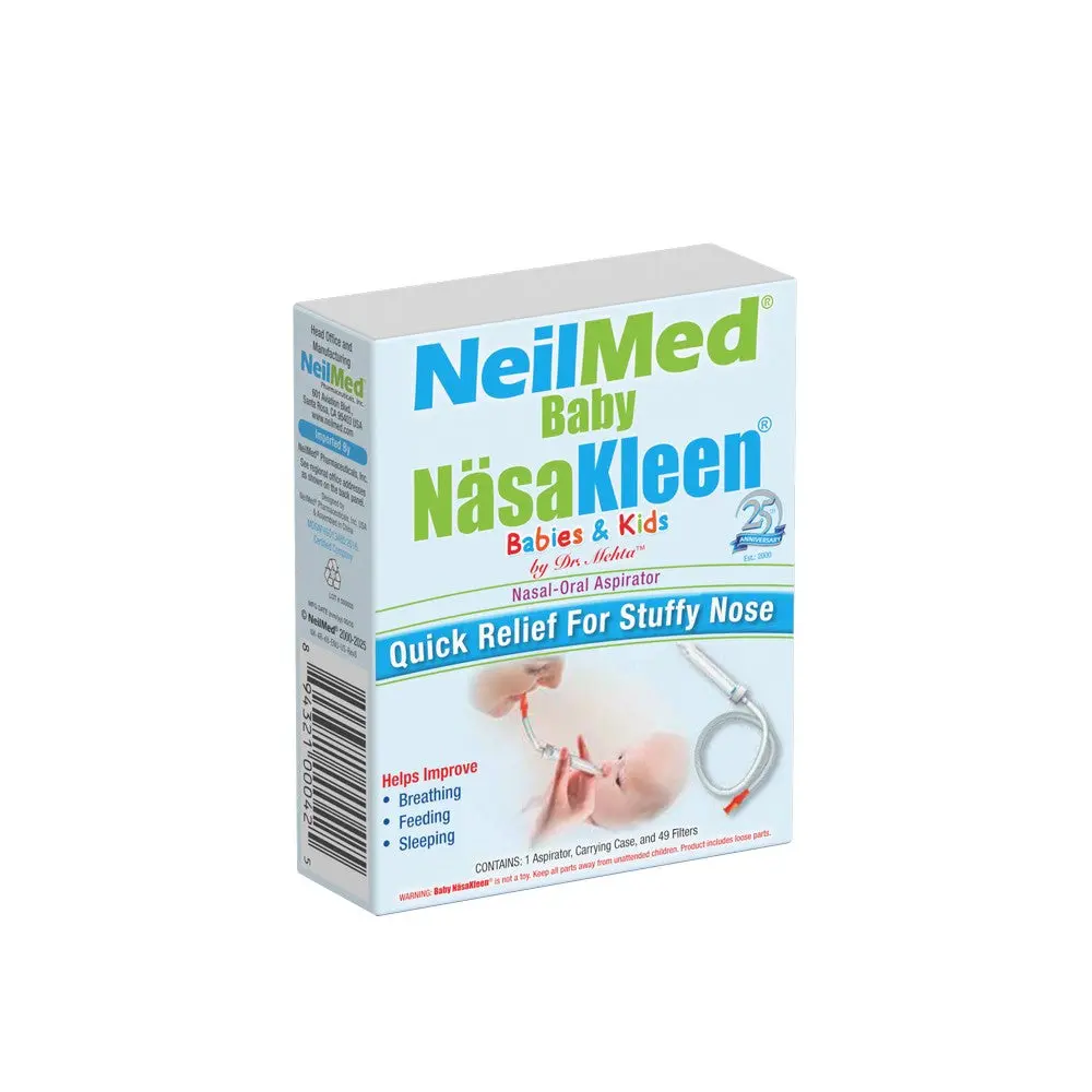 NeilMed Baby NäsaKleen Nasal-Oral Aspirator - Gentle Mucus Relief for Babies & Kids, Soft Silicone Tip, Includes Carrying Case & 49 Filters