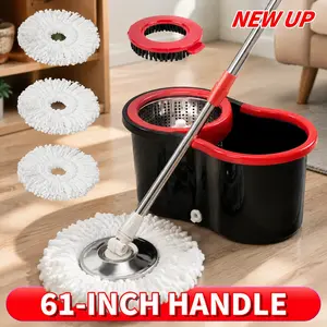 Spin Mop and Bucket Set with Wringer, 360° Rotating System, Includes 3 Microfiber Refills and Adjustable Steel Handle for Easy Floor and Home Cleaning