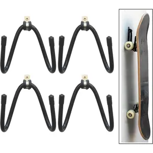 4-Pack Skateboard Wall Mount Rack – W-Style Wall Hanger Display with Mounting Hardware – No Board Included, Space-Saving Storage
