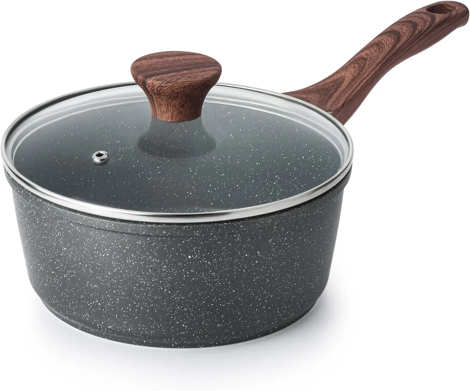 Nonstick Sauce Pan with Lid, 1.5QT Small Pot with Swiss Granite Coating, Stay-cool Handle, Multipurpose Handy Small Saucepan, Induction Capable, PFOA Free