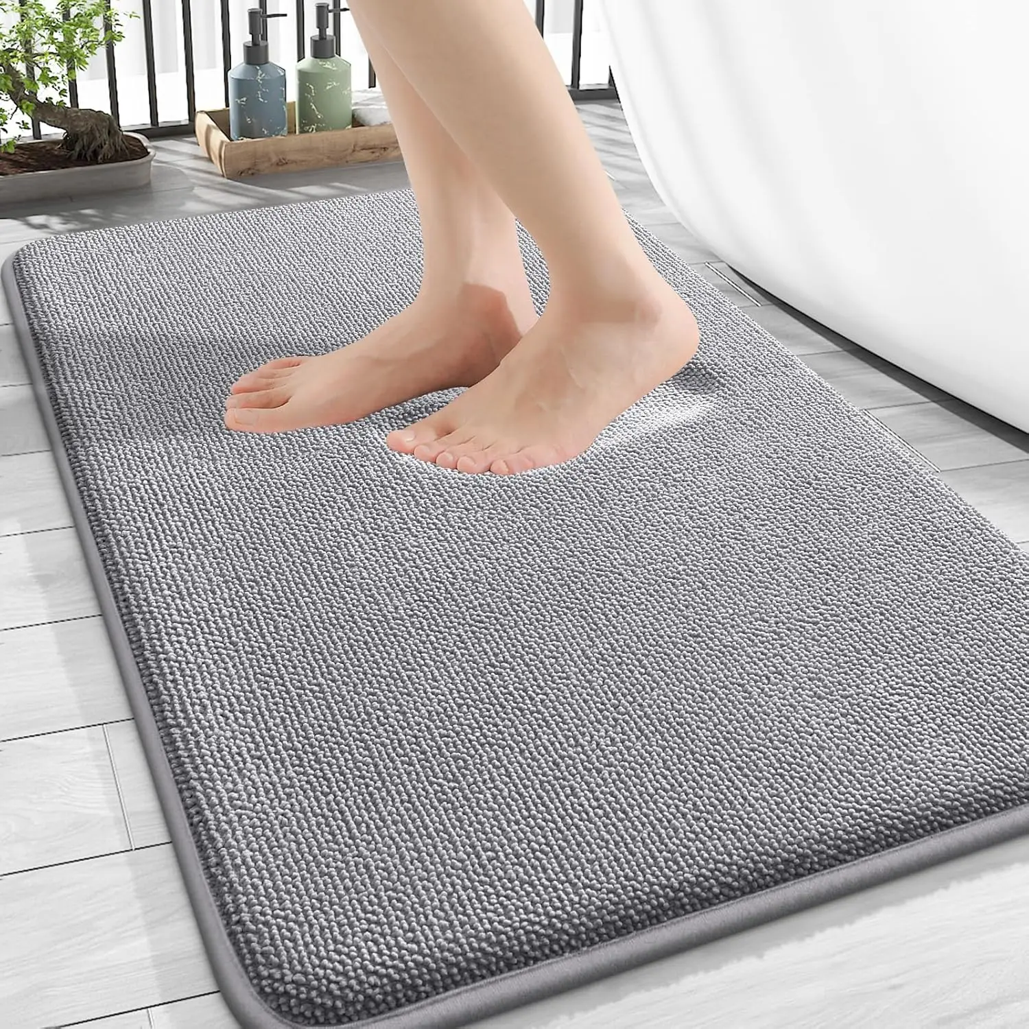 Thick Contour Hug Foam Bathroom Mat - Plain, Comfortable, Water Absorbent, Quick Dry, Anti-Slip, Machine Washable Bathroom Supplies with Grey PVC Backing for Tub, Shower, Rectangle Design