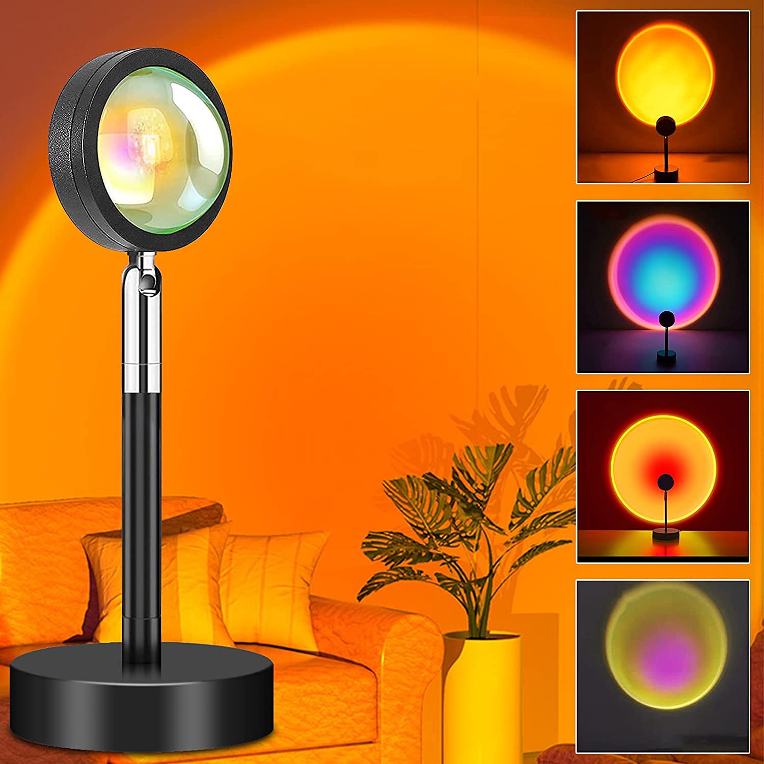 Sunset Lamp Projector Light, Upgraded 180° Rotating 16 RGB Colors Atmosphere Light, sunset moon lamp 4 Modes, Starry Sky Lamp for Bedroom, Couples, Aesthetic Room Decor, Photo Lighting & Gift, Mood lighting Sunset hues, bedroom night light