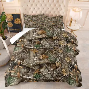 Forest Camouflage Natural Camo Bedding Set, Soft Comfort Sleep Enhancer, Ideal Bedroom Decor Gift for Young Adults, Includes Blanket & Pillowcases, Soft Bedding Sets