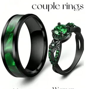 Set Fashion Couple Rings - Romantic Blue Rings for Women & Stainless Steel Celtic Dragon Rings for Men - Wedding & Engagement Gift Jewelry