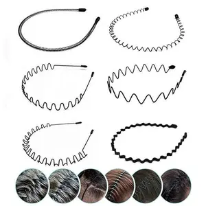Metal Hair Band - 6 Pieces Metal Headband for Men and Women, Adjustable, Durable, Wavy Hairband, Hair Bands for Sports, Fashion, Unisex, Black, Elastic, 6 Count Brand: JERLITU