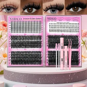 YIDUO Eyelash Extension Kit, Eyelashes Makeup Set, 50D 60D 80D & Spikes DIY Eyelash Clusters Family & Bottom 600Pcs 5-18mm C D-Curl Individual Lash Extensions with Lash Bond and Seal, Lash Remover, Eyelash Tweezers, Eyelash Brush
