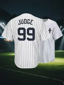 Men's #99 New York Baseball Jersey Classic Judge Shirt Embroidered Design Striped Short Sleeve Baseball Fans Gift S-2XL White Blue