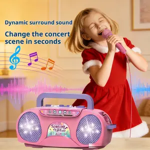 Kids Portable Karaoke Machine with Microphone Sing-Along Speaker Toy for Parties Interactive Games  for Boys Girls Family Fun Adorable Pink Design NewYearHaul Dynamic Surround Sound