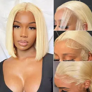 Blonde Bob Wig Human Hair 613 Lace Front Wigs Human Hair 180% Density 13x4 HD Lace Frontal Wig Pre Plucked With Baby Hair Glueless Short Straight Bob Wigs for Wome Pre Cut Pre Plucked 100% Unprocessed Brazilian Virgin Human Hair Wigs