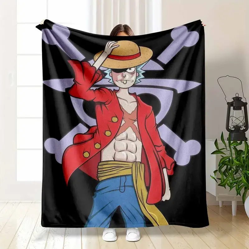 Rick Sanchez Pirate King Anime Mashup Fan Gift — Lightweight Summer AC Blanket One Piece Parody Art Thin Breathable Flannel Throw for AC Room Hot Sleepers Soft Cozy Sofa Bed Decor Gift Use summerwins
