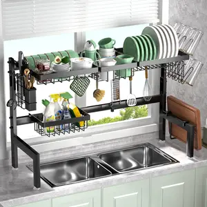 Retractable Kitchen Sink Storage Rack, Movable Steel Organiser for Chopsticks & Utensils
