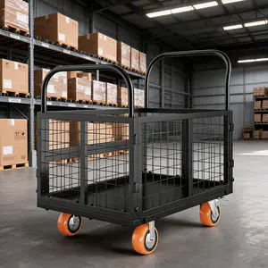 Heavy Duty 6-in-1 Folding Platform Truck, 1800lbs Load-Bearing Flatbed Cart with Lockable Wheels & Mesh Sides, All-Purpose Utility Dolly for Home, Warehouse, Grocery & Moving Jobs