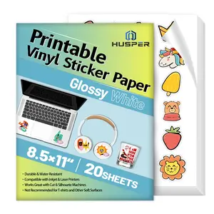 ESHANG 20 Sheets Glossy Vinyl Sticker Paper, Decorative Stickers, Graphic Decal, Sticker Packs, Letter Size 8.5x11 Inches, Inkjet Printer Compatible, Self-Adhesive & Waterproof, Perfect for DIY Projects