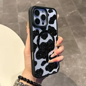 Chic Magnetic Case for iPhone11/12/13/14/15/16/17/promax Starry Cow Print MagSafe Ready, Anti-Slip, Ultra Thin | Aesthetic Touch for Daily Use