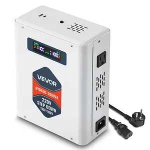 【FathersDayGift】 VEVOR 2000VA Capacity Step-Down Voltage Converter, Heavy-Duty 220V to 110V Power Transformer, 2 US Outlets, USB Output, LCD Display, Temperature Protection for 110V Appliances