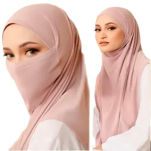 Lightweight Breathable Polyester Women's Headscarf & Plain Masked Base for Muslim Women - Double-Layer Double-Layer Construction in Paisley Scarf Modest Hijab, Turban Hijab, Half Hijab