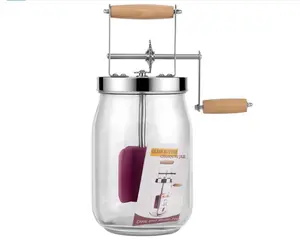 Butter Churn - Wooden Handle Shakes Stainless Steel Gear Manual Butter Maker, Butter Churner Hand Crank Mason Jar, Baking of Top Gadgets Butter Maker Cream Mixer (51oz)