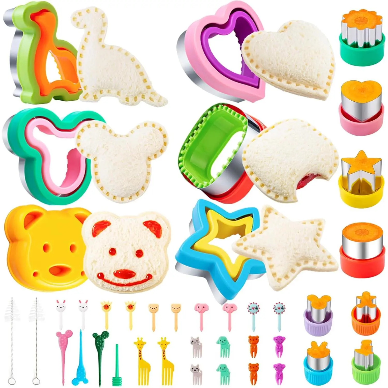Sandwich  for  Lunch LARGE 40 count,  Uncrustables Sandwich Maker, Cookie Cutters, Fruit Vegetable  Shapes,  Picks, Dinosaur  Bear Heart Square