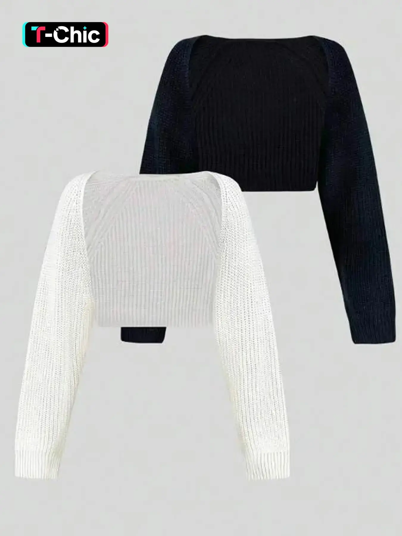 Women's Textured Raglan Sleeve Shrug Set, Casual Fitted Long Sleeve Knitwear Tops for Spring & Fall, Ladies Knit Clothes Knitting, Womenswear, Ideal for Daily Wear