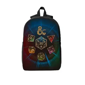 Dungeons & Dragons DND D20 Polyhedral Dice Magic Gradient TRPG Tabletop RPG Game Fan Student School Backpack Breathable Shoulder Strap Book Bag