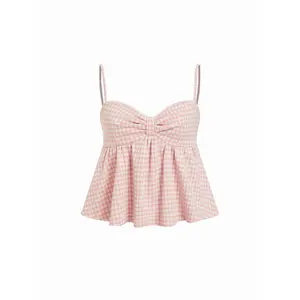 Cider Gingham Sweetheart Neck Bowknot Peplum Crop Cami Top SummerWins